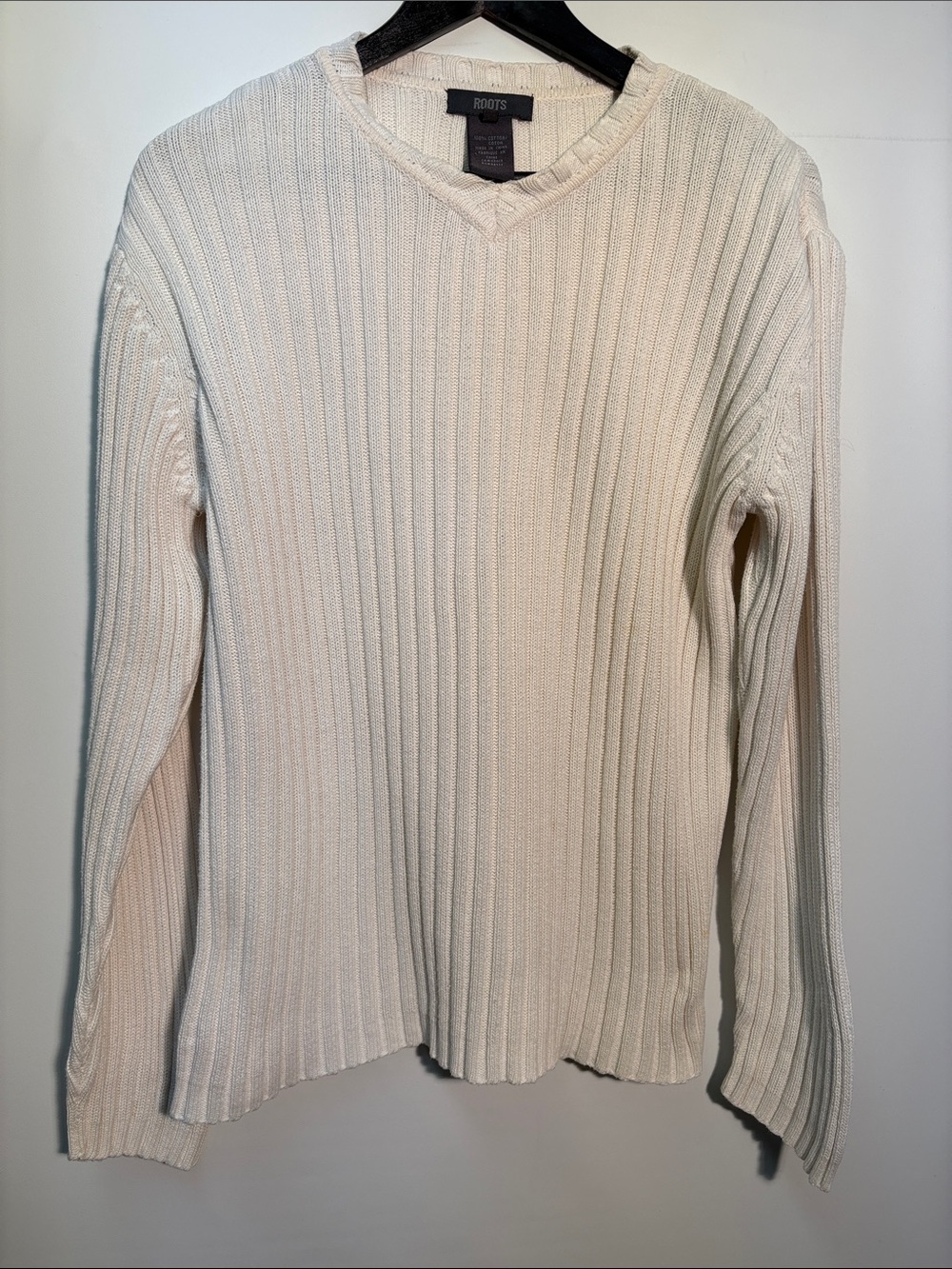 Roots Men's Off-White Ribbed V-Neck Sweater